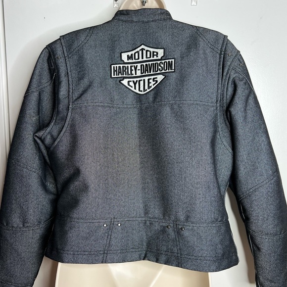 Harley Davidson Women's Denim Zip-Up Riding Jacket Reflective Patches Size Small - Picture 2 of 15